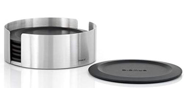 blomus -LARETO- Set of 6 silicone coasters, stainless steel container, extremely non-slip, prevents scratches, (HxWxD: 4 x 11.2 x 11.2 cm, black, 63476) on sale